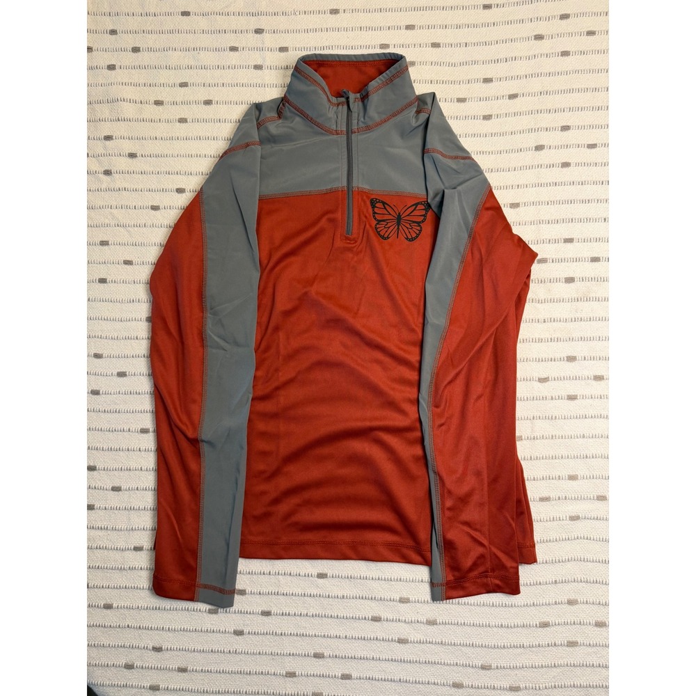 North End Ladies Quarter Zip Pullover Orange Grey Butterfly Graphic Size Medium